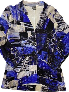 Abstract Blue & Black Button-Front Blazer by Simply Art by Dolcezza